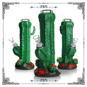 straight Bong 3D Hand Painting cactus glass water pipes bongs smoking pipe 7mm thick heady with bowl 10 inches glow in the dark