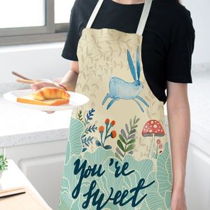 33style Cotton and linen Sleeveless apron kitchen Nordic Erasable hand strap adult apron Lovely rabbit design Dining tools T2I52086