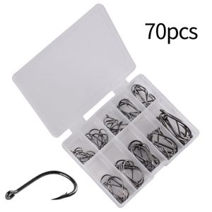 70Pcs/lot Fishing Hook Set Kit Mix 3#-12# Carbon Steel Carp Fishing Hooks With Hole Fishhooks Pesca Tackle Accessory