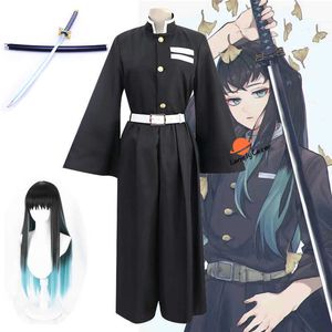 Anime Demon Slayer Cosplay Costume Tokitou Muichirou Wig Top Black Bee Swing Halloween Рождественская вечеринка Униформа Женщины Men Y0903