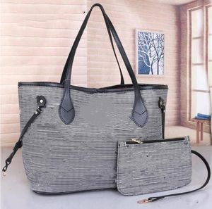 Fashion 22SS 2PCS/LOT Women's Duffel Bags Handbags discoloration brand Leather Letter Print Flap Crossbody Bag Evening Clutch +Purse black blue