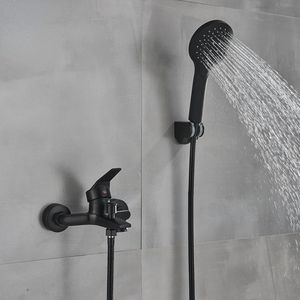Matte Black Black Bagno Vasca da bagno rubinetto Calda Acqua fredda Rubinetto per montaggio a parete con rubinetto con doccia portatile Outlet vasca
