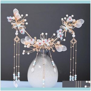 Hanfu Headdress Hairpin Comb Earrings Wedding Dragonfly Tassel Hair Handmade Antique Aessories Jewelry Set Drop Delivery 2021 Vy9Kx