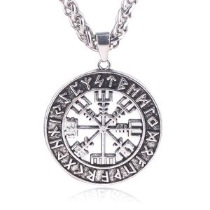 Viking Runic Circle Necklace Magical Staves Nordic Compass Rune Amulet Collier Pendant With Chain
