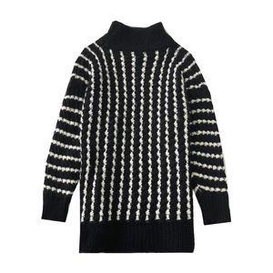 Women Sweater Knitted Black White Turtleneck Pullovers Long Sleeve Casual Winter Loose M0094 210514