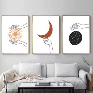 Wholesale paintings sun resale online - Paintings Nordic Triptych Home Decorative Painting Stars Sun Moon Simple Lines Canvas Bedroom Sofa Background Wall Art Pictures