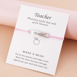 Charm Bracelets Creative Simple Stainless Steel Teach Bracelet Blessing Card Woven Rope Chain Gift For Teacher From Students Teachers' Day