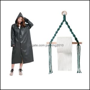 Raincoats家庭用雑貨Home GardenRaincoatsEVA RAINCOAT防水透明な黒い壁吊り木製スティックロールペーパーホルダー