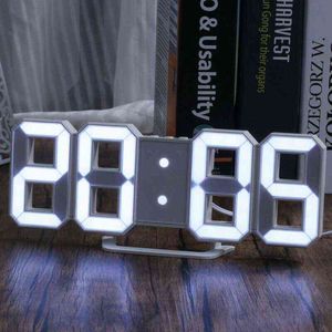 Large 3D Digital Wall Clock 3D LED Alarm Clock Electronic Desk Clocks with Large Temperature 24 12 Hour Display 211112