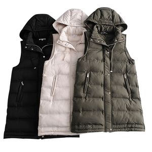 Kvinnor Västjacka Vår Höst Mode Hooded Chic Warm Jacket Vest Fashion Youth Elegant Street Vest Jackor 210817