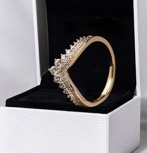 925 Sterling Silver Rose Gold Plated Princess Wishbone Ring Fit Pandora Smycken Engagement Bröllopälskare Fashion Ring