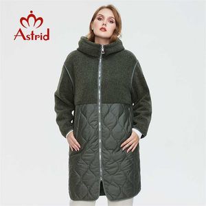 Astrid Kvinnors Höst Vinterrock Faux Fur Toppar Mode Stitching Down Jacket Hooded Plus Size Parkas Women AM-7542 211018