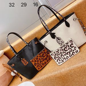 2 Bags Ladies Designer Shopping Bag Leather Leopard Print Handbag Coin Purse Classic Old Flower Shoulder Bag Supplier Price Concessions