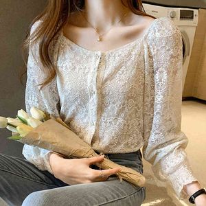 Long Sleeve White Blouse Shirt Blouse Women Blusas Mujer De Moda Hollow Lace Blouse Tops Blusa Womens Tops And Blouses D845 210426