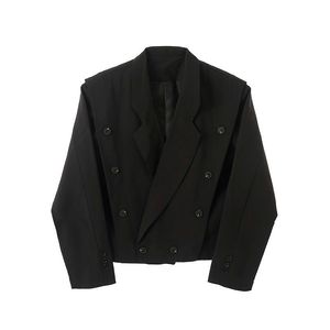 IEFB /men's wear design personalized black blazers folding wide-shoulder niche fashionable short style suit coat male 9Y3745 210524