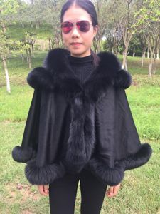 Women's Fur & Faux MLHXFUR Pashmina Cashmere Shawl Wrap Poncho Coat Shawls With Wool Scarf Collar Hoodie Hood