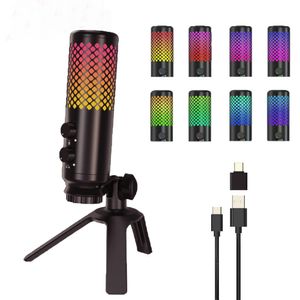 USB Condenser Gaming Microphone with RGB Light Headphone Jack Shock mount LED Mic for PC PS4 laptop Recording Streaming YouTube