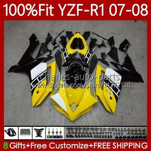 Kit de feiras de OEM para Yamaha 100% Fit YZF-R1 YZF1000 YZF R1 2007-2008 Corpo Stock Amarelo 91No.169 YZF-1000 YZF R 1 1000 CC YZFR1 07 08 1000CC 2007 2008 Bodywork de molde de injeção