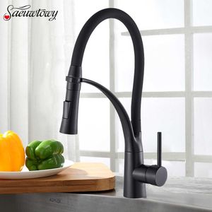 Chrome Pull Down Kitchen Faucet with Black Hose Deck Mounted and Cold Water Mixer Sink Tap Swivel Kitchen tap 210724