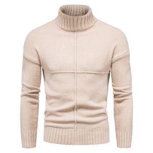 Solidne męskie swetry jesień ciepły sweter z dzianiny mężczyźni pół wysokiego kołnierza długim rękawem pullover żebrowane hem casual dużej warstwy 210524