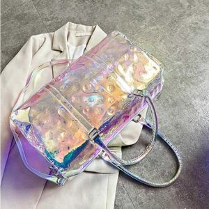 Väska showecomfort01 axelväskor holografisk transparent väska kvinnor handväska sac holo laser gym resa sommar pvc bagage stor kapacitet bolsa