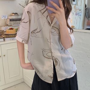 Summer Printed Minimalist Chic Retro Short Sleeve Fashion Loose Hong Kong Style Women Casual Streetwear Simple Shirt 210421