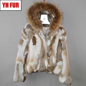 Marke Frauen Echte echte Kaninchen Pelzmantel Dame Winter Warme Echte Kaninchen Pelz Jacke Natürliche Farbe Echten Kaninchen Pelz Mantel 211007