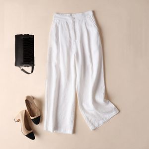 Summer and Autumn Cotton Linen Wide Leg Pants Women High Waist Palazzo Korean Style Plus Size Loose Womens Trousers 210428