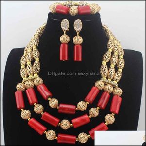 Earrings & Necklace Jewelry Sets Beautif Purple Coral Beads Nigerian Wedding Set African Costume W13669 Drop Delivery 2021 Oe2Qb