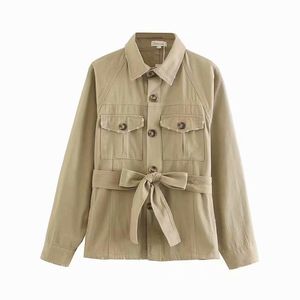 Herbst Damen Safari Style Fashion Solid Ausgefranste Jacken Stilvolle Dame Langarm Einreiher Outwear Jacke mit Gürtel 210421