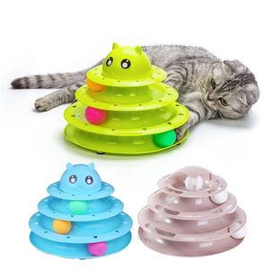 4 Poziomy Cat Turntable Toy Interactive Ball Zabawki Koty Tower Tracks Tunel Płyta Zwierzęta Treningowe Zabawki Kot Akcesoria Pet Supplies 211122