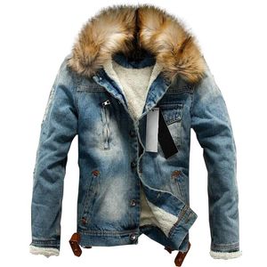 Män Jeans Jacket och Coats Denim Tjock Varm Vinter Outwear