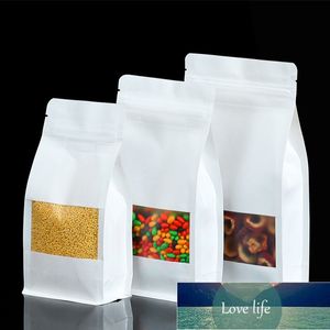 50st / lot 3d återförslutbar vit pappersfönster Zip Lock Bag Värmeförsegling Biscuitnötter Spice Kaffebönor Förpackning Förpackning Påsar Fabrikspris Expert Designkvalitet