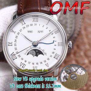 Relógios da eternidade OMF V3 Última versão de atualização Villeret Calendário 6654A-1127-55B CAL.6654 OM6564 Automatic Mens Watch Caixa de Aço Verdadeiro Moon Dial Dial Brown Couro