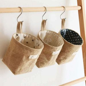 Cotton Linen Storage Hanging Bag Desktop Sundries Tidy Bags Dormitory Desktops Cosmetic Stationery Wall Mounted Tidies Basket BH5718 WLY