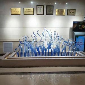 El Yapımı Üflemeli Sanat Cam Zemin Lambası Lüks Kapalı Açık Bahçe Dekor Mavi Murano Kuğu Kafa Heykel