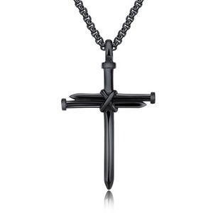 Mode Edelstahl Herren Christian Religiöser Nagelschmuck, Großhandel vergoldete Jesus Kreuz Anhänger Halskette für Männer/
