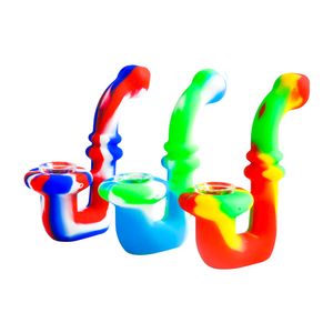 Pipes à fumer de poche en silicone Sherlock Mélanger les couleurs Pipe à main de tabac avec bol en verre Bongs de plate-forme pétrolière