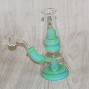 Glow in the dark silicone bong smoking water pipe hookahs bongs dab rigs tobacco pipes with quartz banger Glass Reclaim Catcher