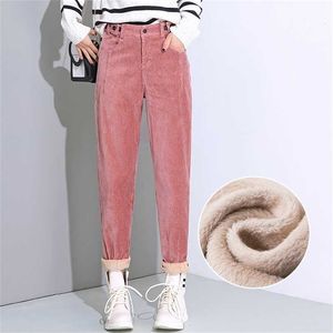 Sonbahar Kış Yüksek Bel Kadife Tayt Harem Pantolon Kadın Gevşek Siyah Uzun Artı Kadife Pantolon Sweatpants C5803 211204