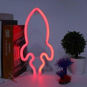 Luci notturne Lampada al neon Innovativa forma di razzo Segno LED Baby Room Forniture per feste di matrimonio di Natale