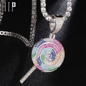 Hip hop multicolor lollipop iced out bling cubic zircon halsband hängsmycke män smycken charm tennis kedja