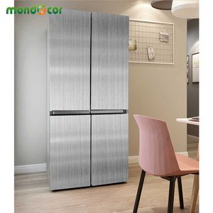 Frigorífico auto adesivo adesivo de parede escovado textura de metal de prata Contate o armário de cozinha de papel frigorífico impermeável adesivos 210705