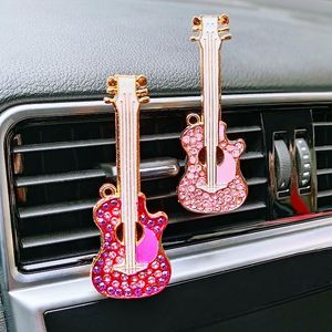 Car Air Freshener Pink Diamond Guitar Crystal Perfume Clip Musical Instrument Auto Bling Accessories Interior Woman