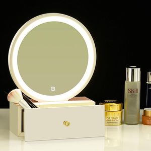 Lustro lustro makijażu z światłem LED pudełka do przechowywania okrągłe kosmetyczne łazienka w sypialni biuro toaletki