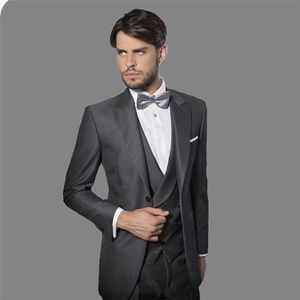 Yakışıklı Groomsmen Tek Düğme Damat Smokin Tepe Yaka Erkekler Düğün Takım Elbise / Balo / Yemeği Adam Blazer (Ceket + Pantolon + Kravat + Yelek) W467