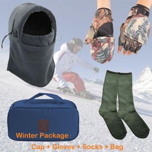 Zimowe ciepło utrzymywania wiatrówki czapki czapki polarowe rękawiczki grube bawełniane skarpetki na zewnątrz sporty polowanie na wędkarstwo
