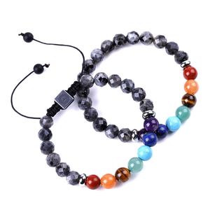 Bracelet tressé en pierre à facettes pour hommes et femmes, 7 Chakras, perles de spectrolite, chaîne à main de Yoga, bijoux, cadeau d'amitié