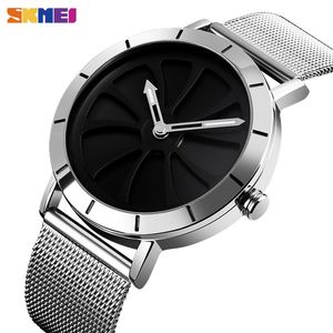 SKMEI Fashion Quartz Watch Men Stylist Personlighet Design Enkel Rostfritt Stålband 3bar Vattentät Lysande Montre Homme 9204 Q0524