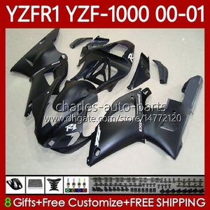 Motorrad-Karosserie für Yamaha YZF-R1 YZF1000 YZF R 1 1000 CC 00–03 Karosserien Mattschwarz 83Nr